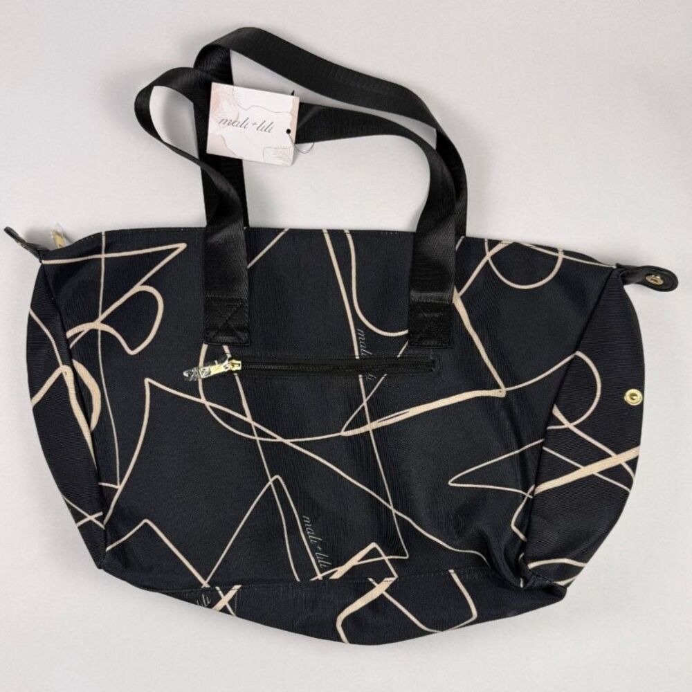 Mali + Lili Signature Abstract Print Weekender Bag Black Tan Gold NWT